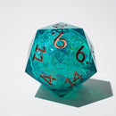 Massive Sea Green Teal Liquid Core 95MM Chonk Handmade Resin Dice And Box - Bards & Cards