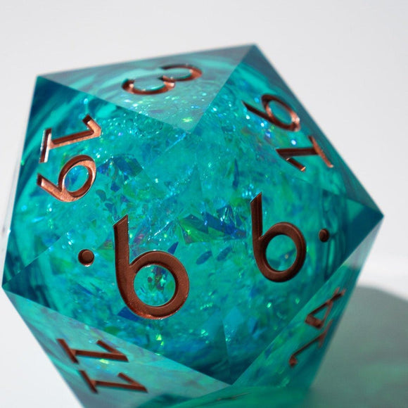 Massive Sea Green Teal Liquid Core 95MM Chonk Handmade Resin Dice And Box - Bards & Cards