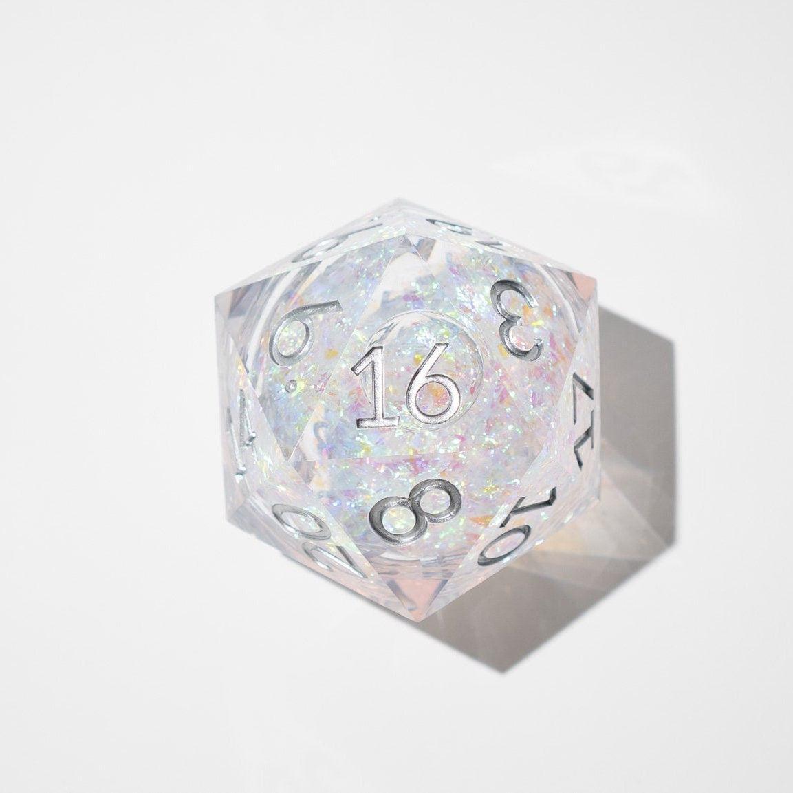 Massive Silver And Foil Liquid Core 95MM Chonk Handmade Resin Dice And Box - 0