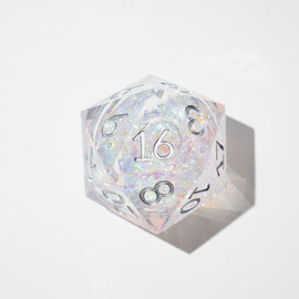Massive Silver And Foil Liquid Core 95MM Chonk Handmade Resin Dice And Box - Bards & Cards