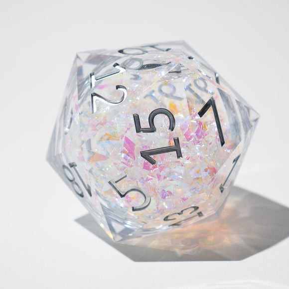 Massive Silver And Foil Liquid Core 95MM Chonk Handmade Resin Dice And Box - Bards & Cards