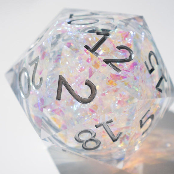 Massive Silver And Foil Liquid Core 95MM Chonk Handmade Resin Dice And Box - Bards & Cards