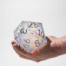 Massive Silver And Foil Liquid Core 95MM Chonk Handmade Resin Dice And Box - Bards & Cards