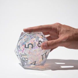 Massive Silver And Foil Liquid Core 95MM Chonk Handmade Resin Dice And Box - Bards & Cards