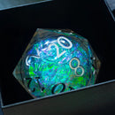 Massive Silver And Foil Liquid Core 95MM Chonk Handmade Resin Dice And Box - Bards & Cards