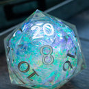 Massive Silver And Foil Liquid Core 95MM Chonk Handmade Resin Dice And Box - Bards & Cards
