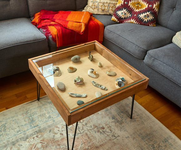 Rustic Display Table with removable glass top - 100% Made in the USA - Bards & Cards