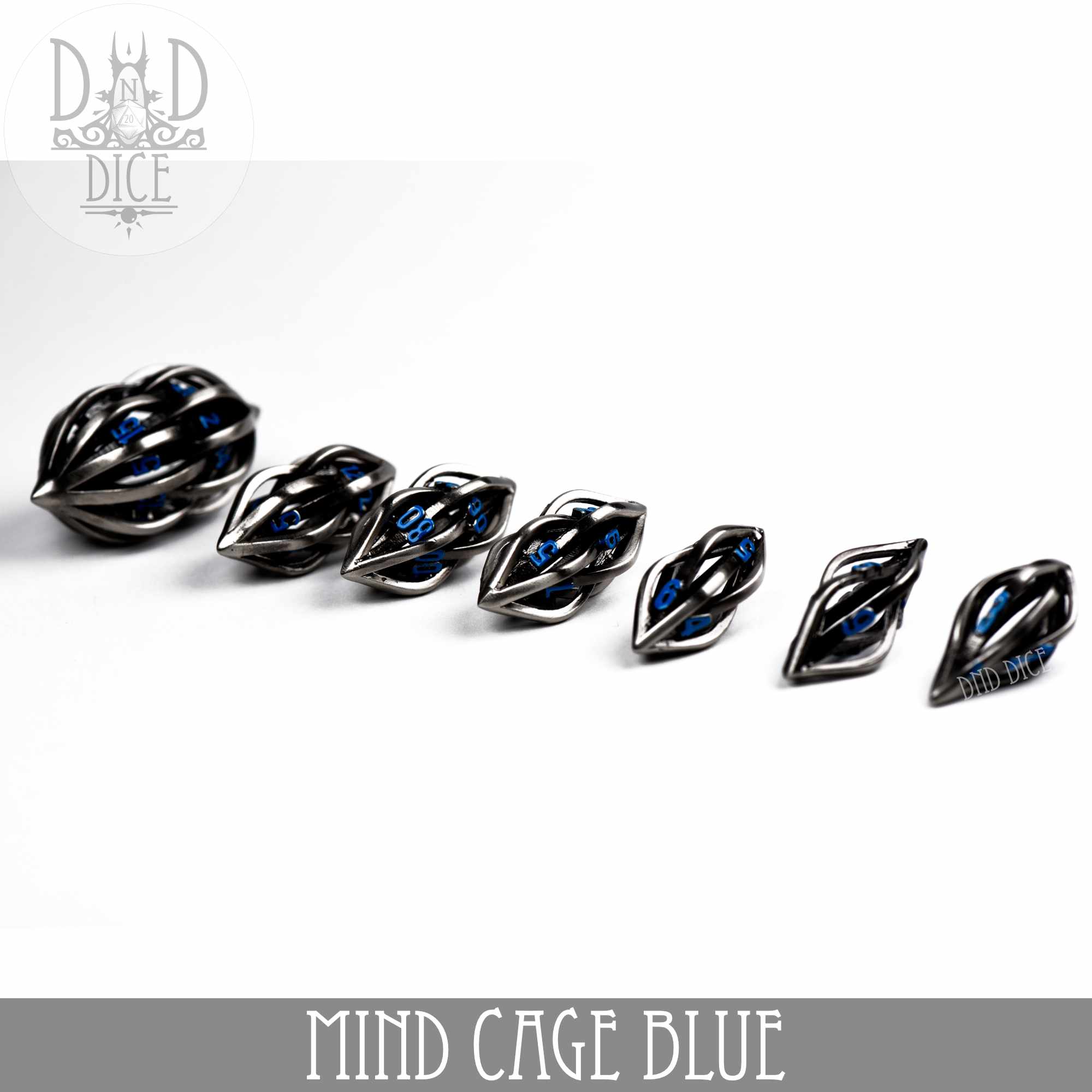 Mind Cage Blue - Metal Dice Set (Gift Box) - Bards & Cards