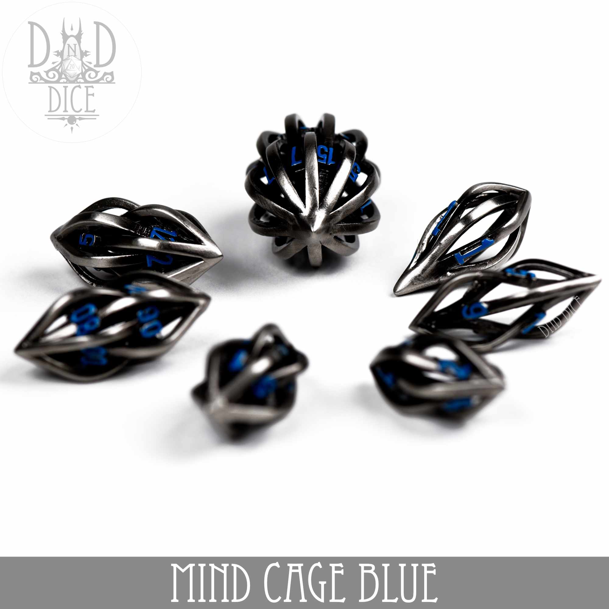 Mind Cage Blue - Metal Dice Set (Gift Box) - Bards & Cards