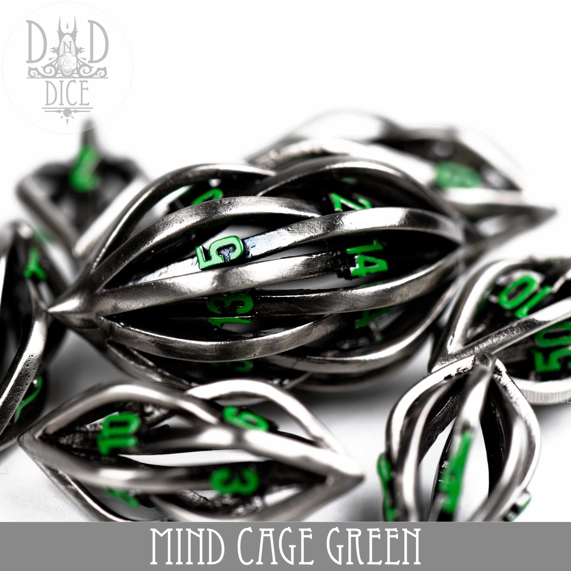 Mind Cage Green - Metal Dice Set (Gift Box) - Bards & Cards