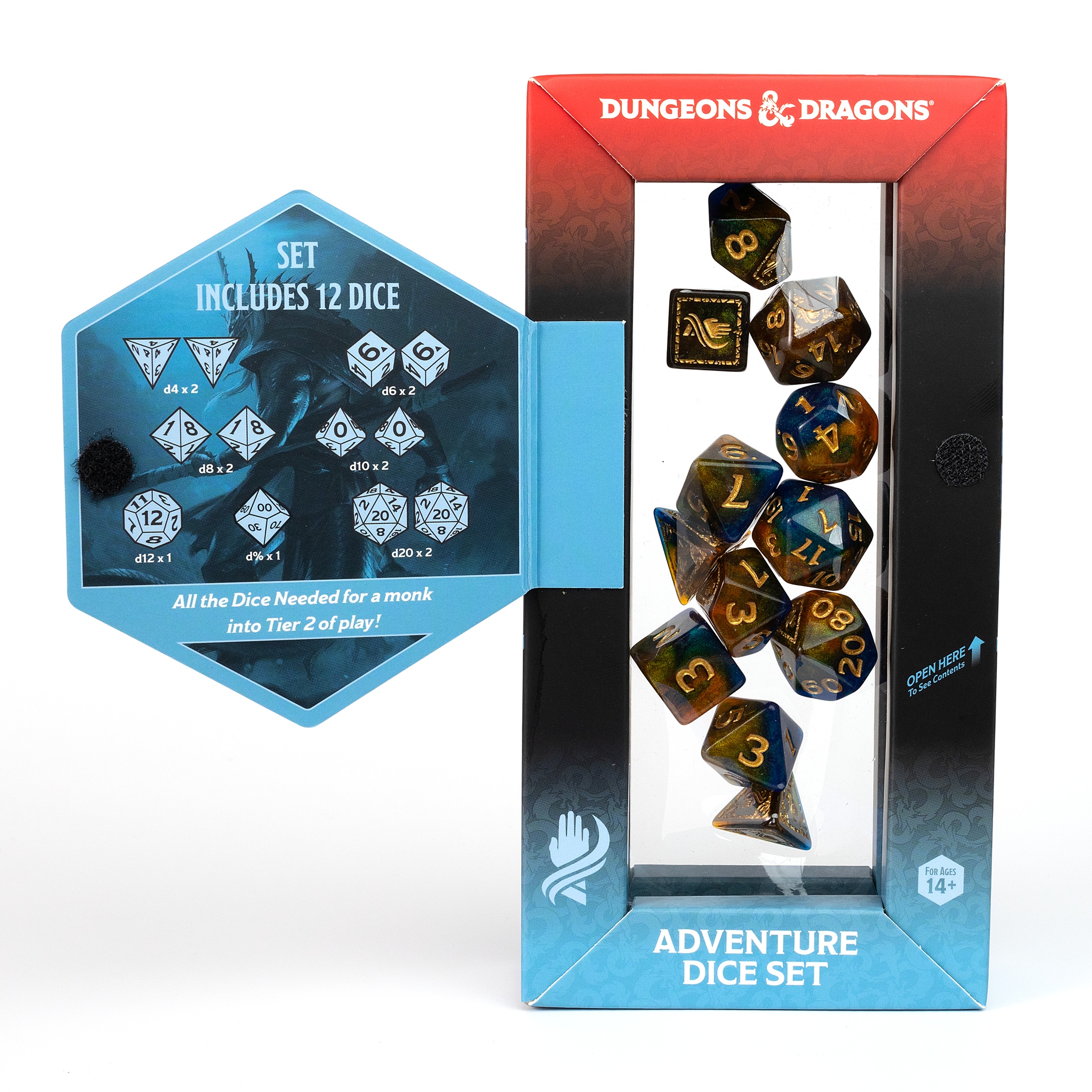 D&D Adventure Dice Set - Monk Edition | Blue/Gold 12pc Collection