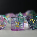 Moon Gate Purple Forge Fire Glass DND Dice Set - Bards & Cards