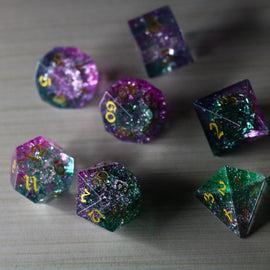 Moon Gate Purple Forge Fire Glass DND Dice Set - Bards & Cards