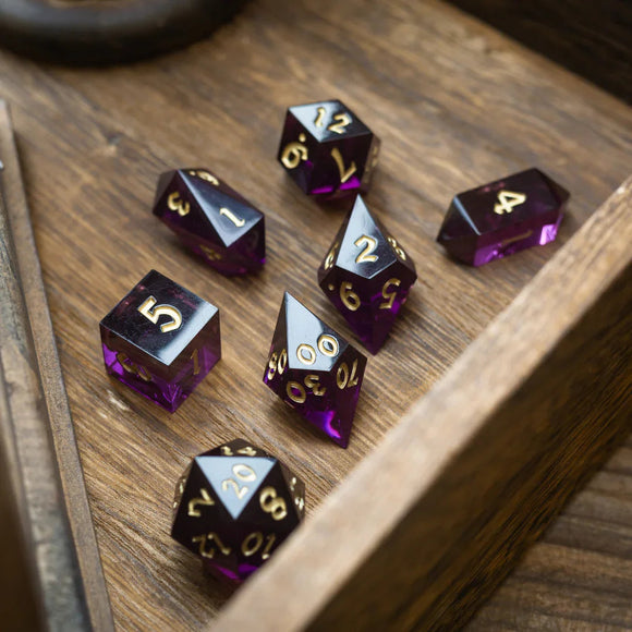 Mystic Violet Resin DND Dice Set - Bards & Cards