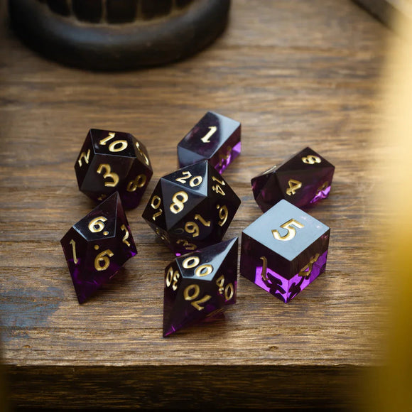 Mystic Violet Resin DND Dice Set - Bards & Cards