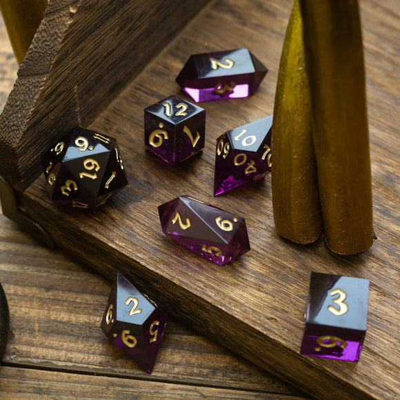 Mystic Violet Resin DND Dice Set - Bards & Cards