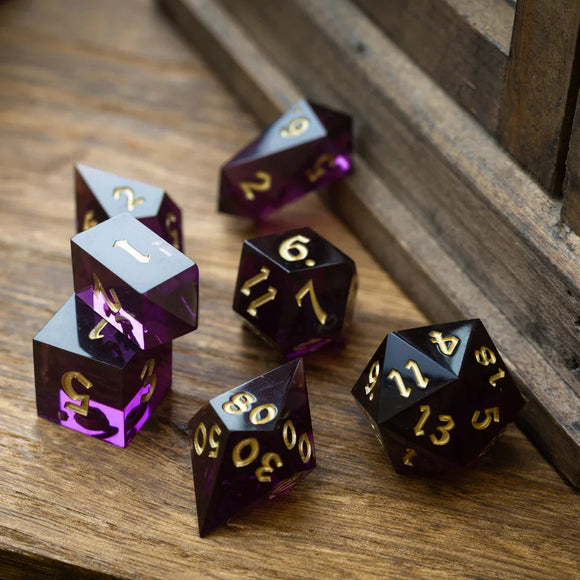 Mystic Violet Resin DND Dice Set - Bards & Cards
