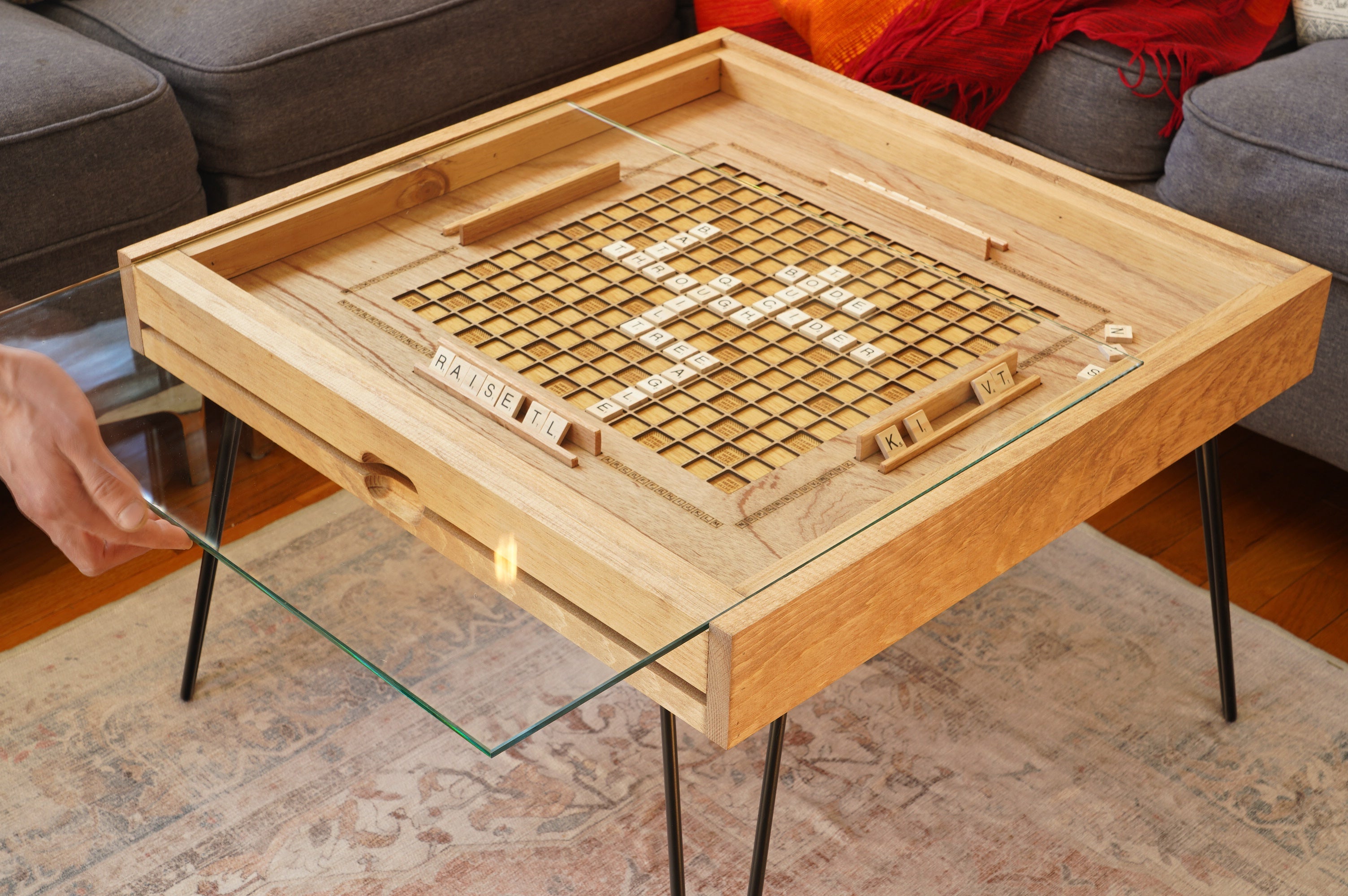 Rustic Scrabble Coffee Table with removable top - letter tiles included