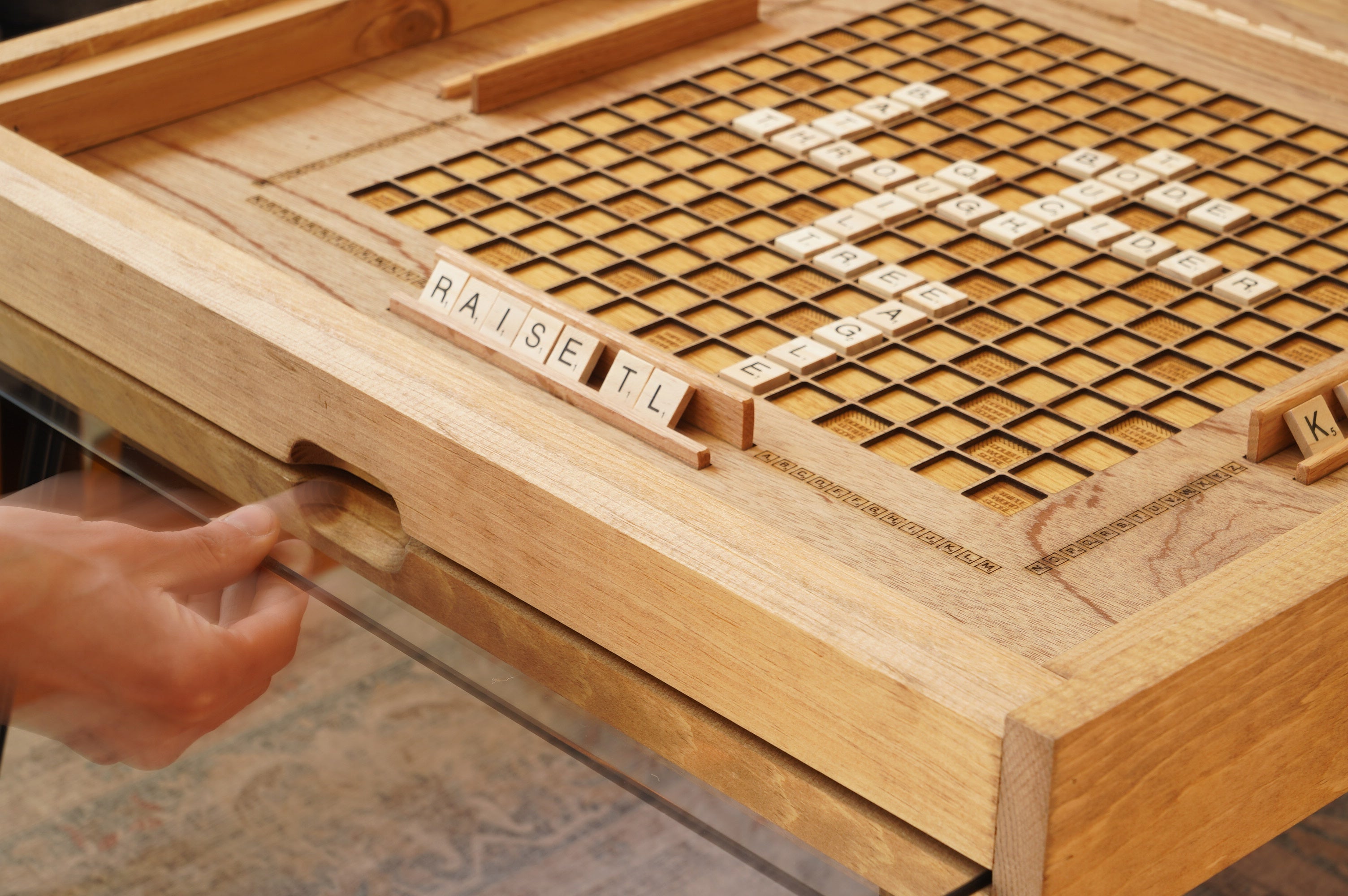 Rustic Scrabble Coffee Table with removable top - letter tiles included