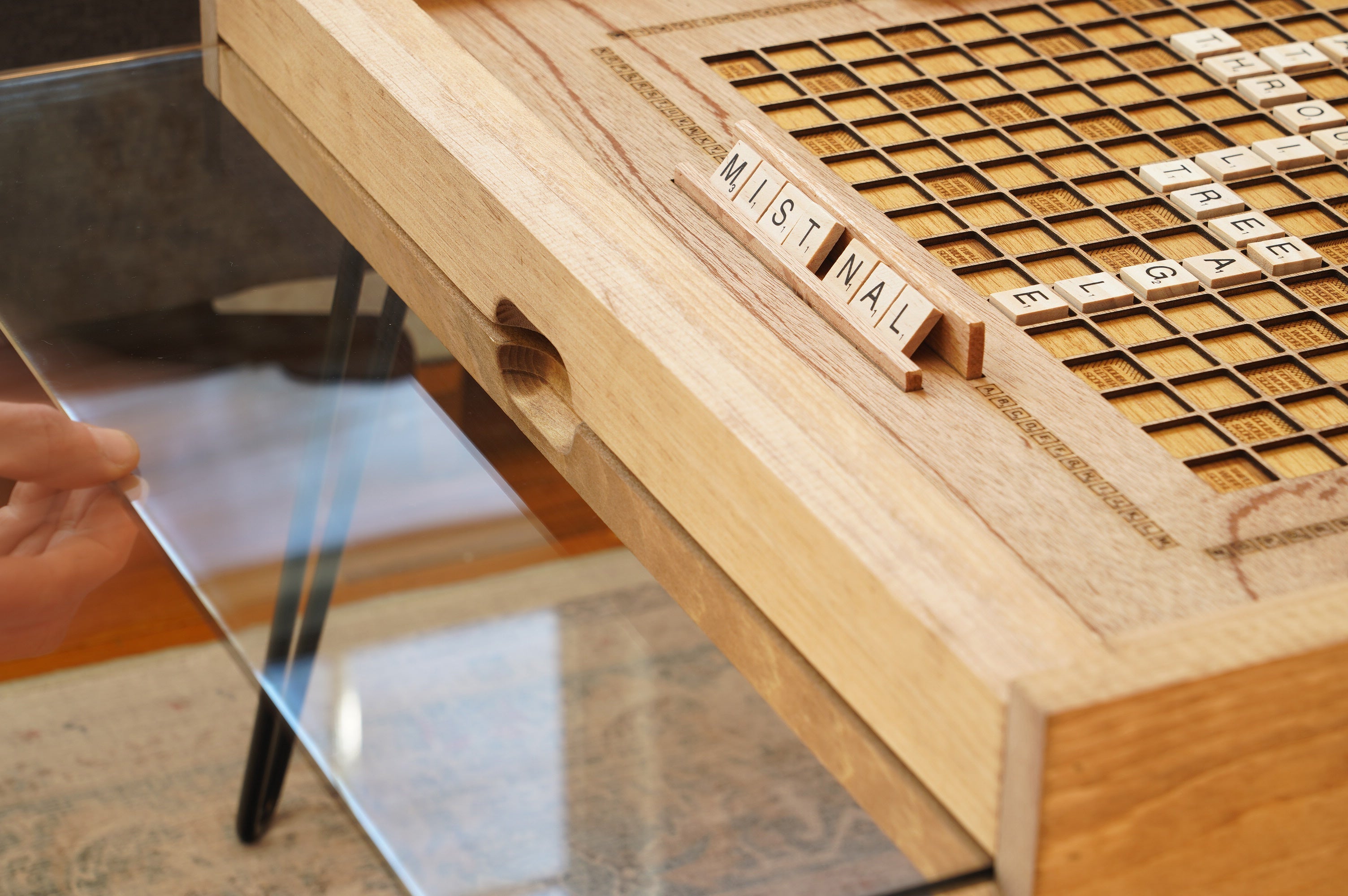 Rustic Scrabble Coffee Table with removable top - letter tiles included