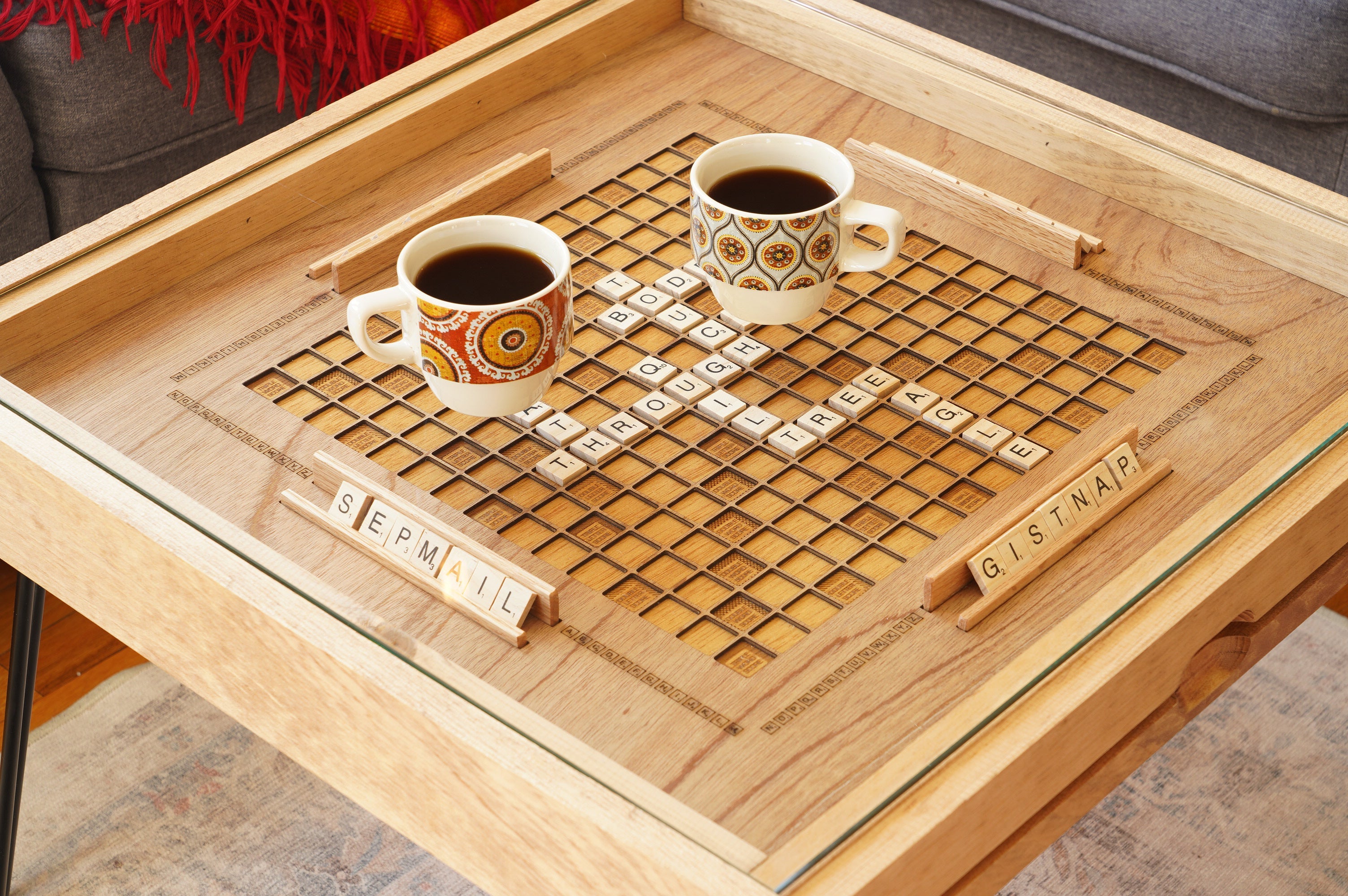 Rustic Scrabble Coffee Table with removable top - letter tiles included