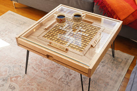 Rustic Scrabble Coffee Table with removable top - letter tiles included - Bards & Cards
