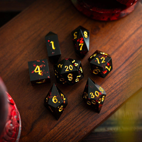 Night Blood Handmade Resin DND Dice Set - Bards & Cards