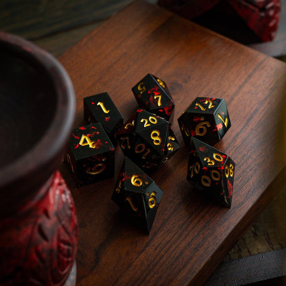Night Blood Handmade Resin DND Dice Set - Bards & Cards