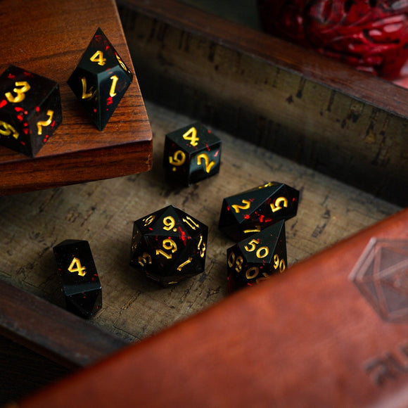 Night Blood Handmade Resin DND Dice Set - Bards & Cards