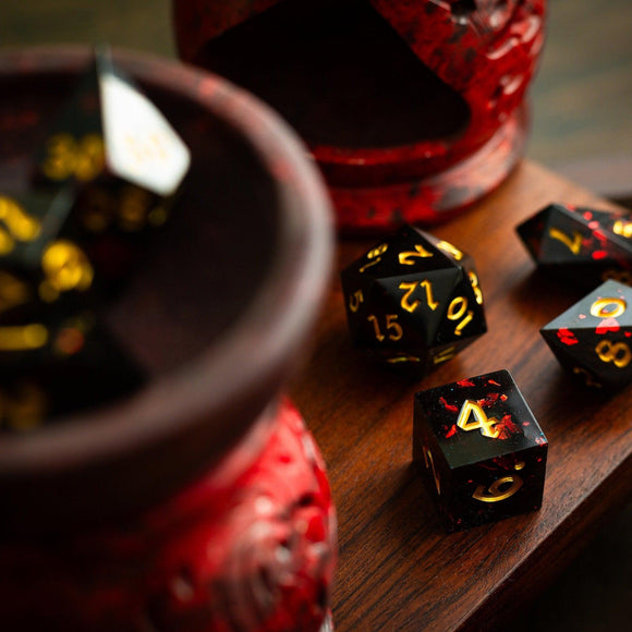 Night Blood Handmade Resin DND Dice Set - Bards & Cards