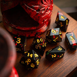 Night Blood Handmade Resin DND Dice Set - Bards & Cards