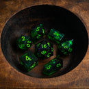 Nox Green Handmade Resin DND Dice Set - Bards & Cards