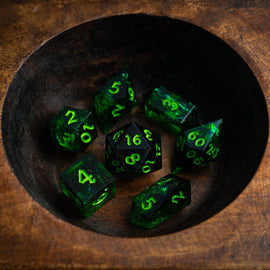Nox Green Handmade Resin DND Dice Set - Bards & Cards