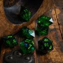 Nox Green Handmade Resin DND Dice Set - Bards & Cards