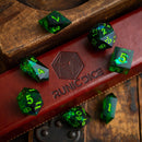 Nox Green Handmade Resin DND Dice Set - Bards & Cards