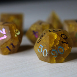 Orange Halloween Pumpkin Inked Lightning Cracked Glass DND Dice Set - Bards & Cards