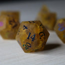 Orange Halloween Pumpkin Inked Lightning Cracked Glass DND Dice Set - Bards & Cards