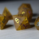 Orange Halloween Pumpkin Inked Lightning Cracked Glass DND Dice Set - Bards & Cards