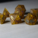 Orange Halloween Pumpkin Inked Lightning Cracked Glass DND Dice Set - Bards & Cards