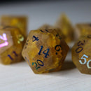 Orange Halloween Pumpkin Inked Lightning Cracked Glass DND Dice Set - Bards & Cards