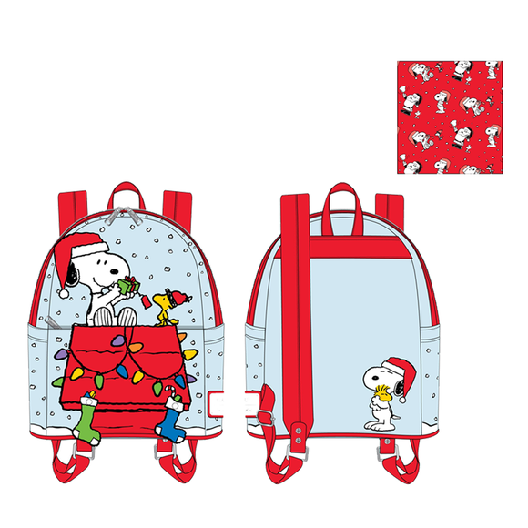 Loungefly: Peanuts Gift Giving Snoopy and Woodstock Mini Backpack - Bards & Cards