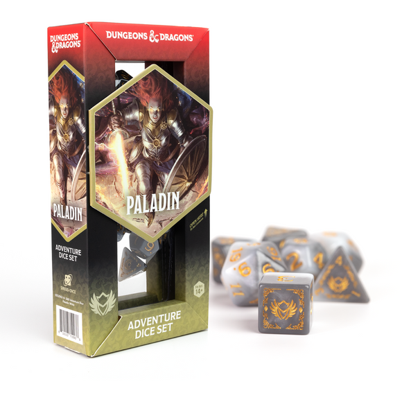 D&D Adventure Dice Set - Paladin Edition | White/Grey 14pc Collection - Bards & Cards
