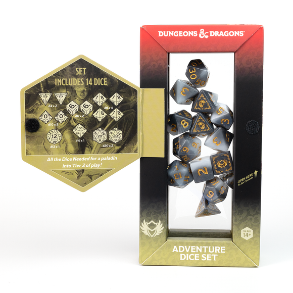 D&D Adventure Dice Set - Paladin Edition | White/Grey 14pc Collection - Bards & Cards
