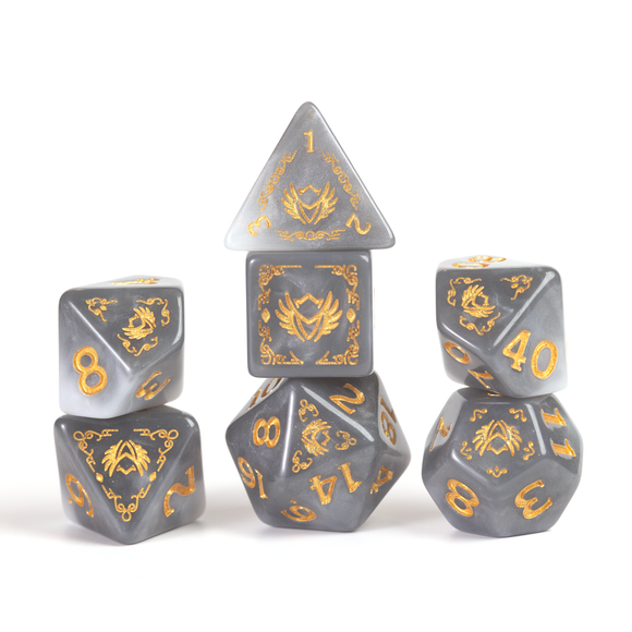 D&D Adventure Dice Set - Paladin Edition | White/Grey 14pc Collection - Bards & Cards