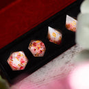 Pink Blossom Handmade Resin DND Dice Set - Bards & Cards