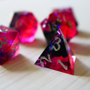 Pink/Silver Handmade Sharp Edge Resin DND Dice Set - Bards & Cards