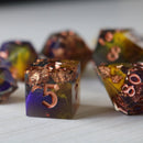 Purple And Gold Handmade Resin DND Dice Set - Bards & Cards