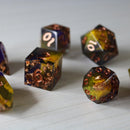 Purple And Gold Handmade Resin DND Dice Set - Bards & Cards