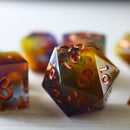 Purple And Gold Handmade Resin DND Dice Set - Bards & Cards