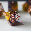 Purple And Gold Handmade Resin DND Dice Set - Bards & Cards